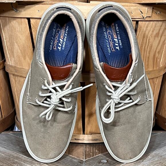Skechers Porto Zevelo Classic Fit Memory Foam Khaki Canvas Sneaker Men Size 10.5 - Picture 9 of 11